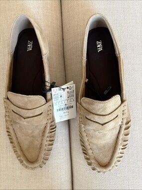 Zara Tan Real Suede Loafers